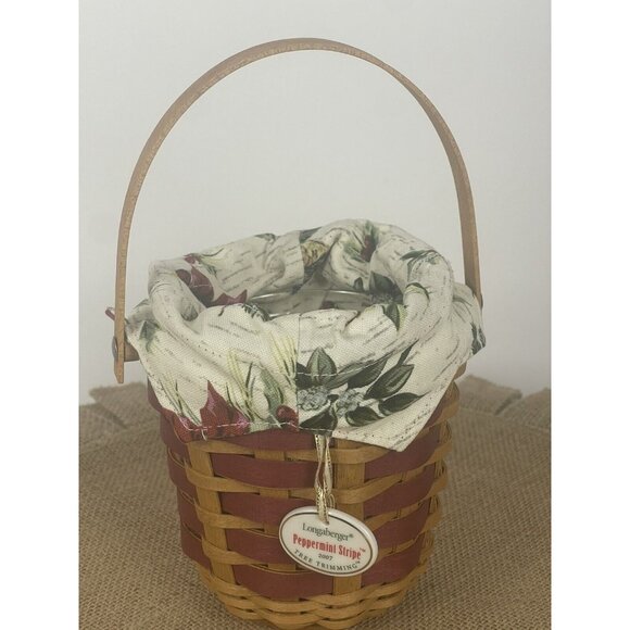 Longaberger 2007 Peppermint Stripe Tree Trimming Basket with Liner and Tie On - Picture 11 of 14